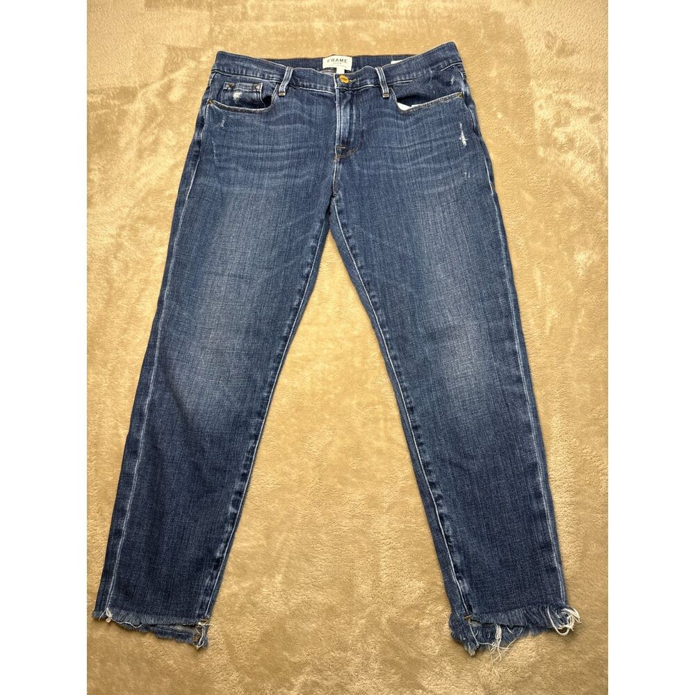 Frame Denim Le Garcon Size 28 Ankle Length Raw Hem Straight Leg Blue Jeans